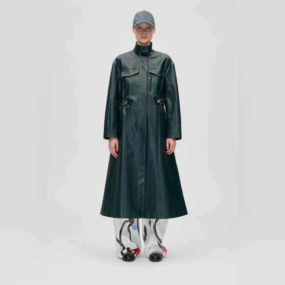 Stine Goya DROPPED SHOULDER HIGH COLLAR COAT - DARK GREEN - Picture 2 of 16